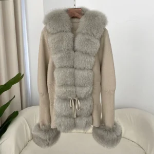 Autumn Winter New Detachable Real Fox Fur Placket Cuff Fur Knitwear Fur Coat 241121
