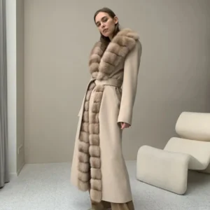 Winter Cashmere Wool Coat Natural Fox Fur Warm Winter Jacket Fur Coat Womens Genuine Fur 241011